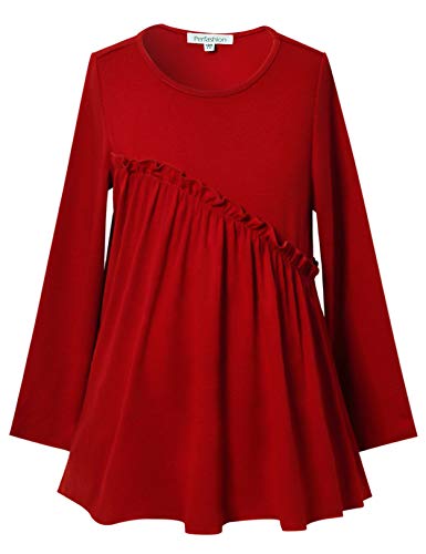 Girls Long Sleeve Ruffle Tops Winter Tunic Fall Tops Round Neck Blouse Solid Color