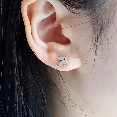 Cute Dinosaurs Earrings Stud For Women Girls Men 925 Sterling Silver Hypoallergenic Tiny Dragon Brontosaurus Animal Cartilage Tragus Polished Fashion Punk Jewelry Dainty Gifts For Friends (Silver) #TOP1