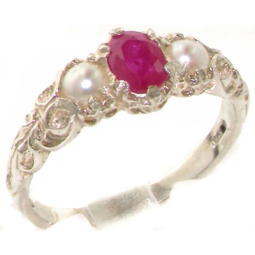 925 Sterling Silver Natural Ruby And Cultured Pearl Womens Band Ring - Size 5 #TOP6
