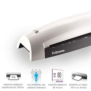 Fellowes Plastificatrice a Caldo Lunar A3, uso personale, 80 micron, riscaldamento 5 minuti