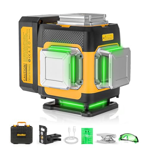 Nível a laser 360 autonivelante, 3 x 360 autonivelante linha cruzada laser 3D nível laser verde para construção e pendurar fotos, bateria de íon de lítio recarregável, estojo rígido incluído SZ03DG