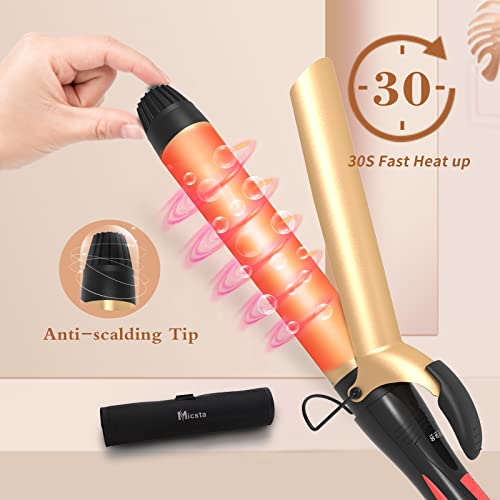 Micsta Professional Curling Iron Instant Heat, Ionic Curling Wand Long Barrel Ceramic Tourmaline Coated No Damage, Hair Curler Temperature Control For Salon Home Travel, Dual Voltage Gold(1-1/4"(32Mm) #TOP2