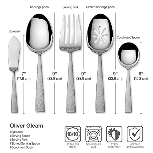 Mikasa Oliver Gleam 18/10 Stainless Steel Flatware Serving Utensils, 65 Piece Set, Silver