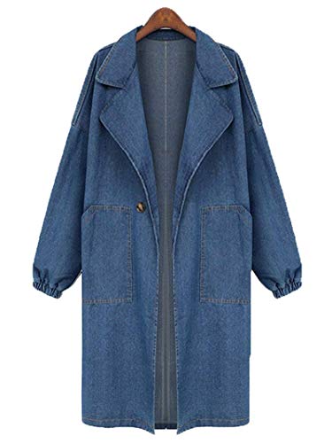 Ebossy Women's Lapel Collar One Button Casual Loose Long Denim Jacket Trench Coat (Xxl, Blue) #TOP10