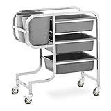 Royal Catering Chariot De Service Cuisine Porte-Bacs Débarrassage Vaisselle Glissières Plastique RCSW-3.2G (3 Niveaux, Capacité de 100 kg, 4 Roulettes Pivotantes, 2 freins, Inox et PVC)