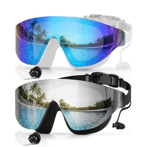 Zoomsnail Swim Goggles 2 Pack, Rimless Wide View Swimming Goggles for Adult, Anti-Fog UV Leaking Pool Goggles for Men Women