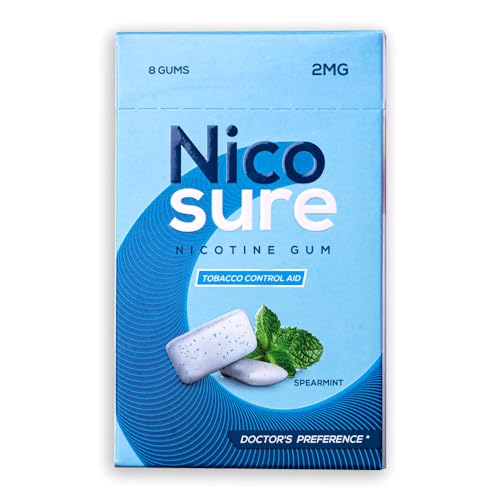Image of Nicosure Nicotine Gum -2mg Pack of 15-120Gums Tobacco Control Aid Spearmint Flavour Doctors' Preference Aids in Quitting Tobacco Low throat irritation Long-lasting flavour Tobacco Cessation Sugar-free