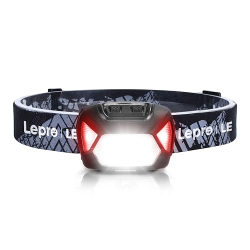 Lepro Lampe Frontale Piles, C500 Lampe Frontale LED Ultra Puissante 6 Modes d'Éclairage, 1300LUX Super Lumineux Léger Torche Frontale LED avec Voyant Rouge, IPX4...