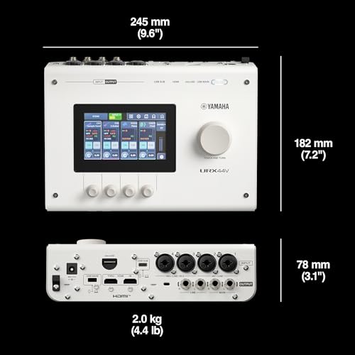 Image of Yamaha URX44V 6-In / 4-Out Dual USB-C Audio /Video Interface With Touchscreen, Includes Cubase Al, WaveLab Cast, Basic FX Suite, and Steinberg Plus Software Bundle, White URX44V W | Yamaha URX44V 6-In /4-Out Dual USB-C Audio and HDMI Video Interface, 4.3 Touchscreen, Cubase AI, Wavelab Cast, Basic Fx Suite