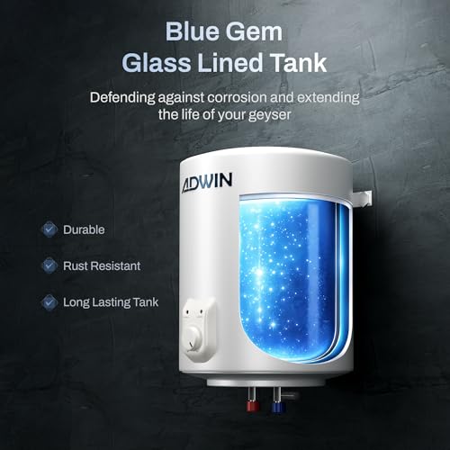 Image of ADWIN GRANDE 15L Storage Water Heater (Geyser) | Glass Lined Tank | 8 Bar High Pressure | Copper Heating Element | PUF Insulation | Hard Water Resistant | 2 Year Product & 7 Year Tank Warranty