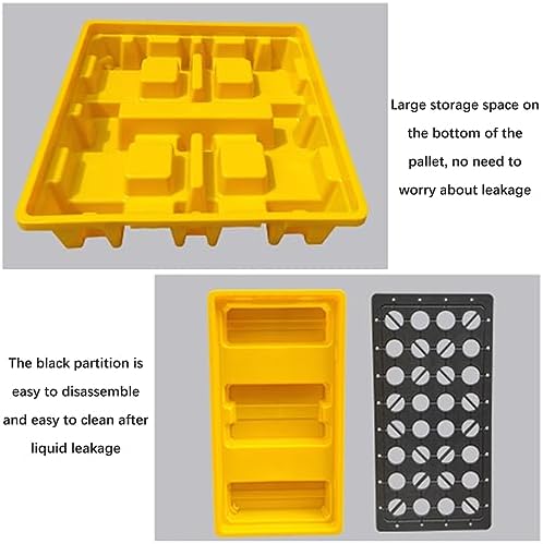 Drum Containment Spill Pallet, Leakproof Plastic Tray for Oil Spill, Strong Load Capacity, Modular Design for Warehouses and Factories,67.5x37.5x12CM