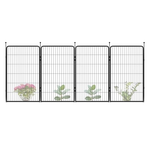 Image of FXW Garden Fence Outdoor for the Yard - 45in(H) x 9.1ft(L) Heavy Duty Metal Animal Barrier for Dog, No Dig Decorative Dog Fence, 4 Panels, Black