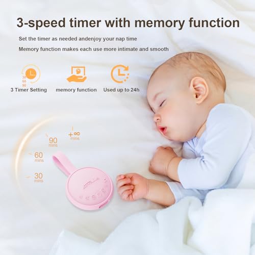 Image of White Noise Sound Machine for Sleeping Adults & Baby, Portable Noise Machine with 24 Soothing Sounds, Bluetooth 5.1, Battery Powered, 3 Timer Settings, Memory Function for Home, Office, Travel (Pink)