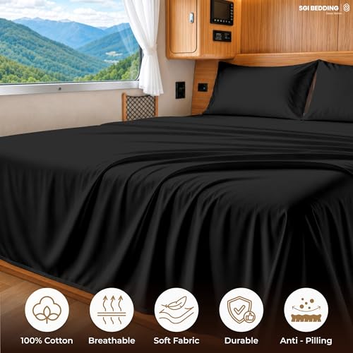 Image of SGI bedding 100% Egyptian Cotton Sheets RV King Size - 600 Thread Count Sheets Set, Soft, Cooling, 15 inch Deep Pocket, Luxury Hotel Bedding, Breathable, Durable - Black