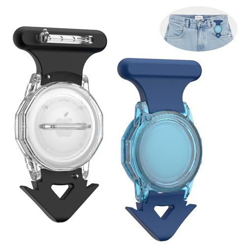 AGENTNANO 2 Pack Waterproof Airtag Holder for Kids Hidden with Pin, Airtag Holder Case Rugged Full Body Anti-Scratch Airtag Tracker Case for Children, Elderly, Backpack, Clothes (Black & Blue)