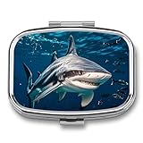 Hammerhead Shark Scans The Ocean Pill Box, Portable Pill Organizer, Medicine Pill Container with Mirror and 2 Compartments, Daily Medicine Organizer, Travel Pill Case for Pocket Or Purse