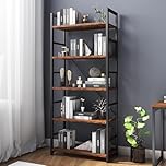 VERMESS Industrial Bookshelf, 5-Tier 24.8" Rustic Brown Shelving Unit Wood Bookcase with Open Shelves, Rustic Standing Bookshelves Metal Frame Display Rack for Living Room,Bedroom, Vintage