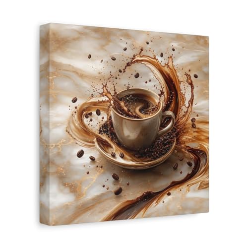 Impression sur toile splash de café abstrait marron et touches d'or avec châssis épais