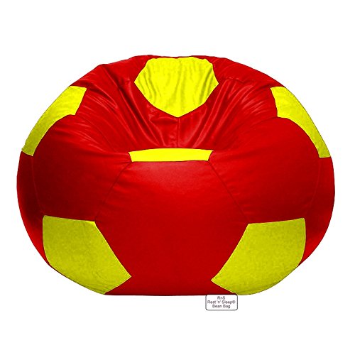 Image of RnS Rest 'n' Sleep - Bean Bag Football Chair Filled with Beans for Living Room, Bed Room for Relaxing, with 1 Year Warranty (Yellow /Red, XXXL)