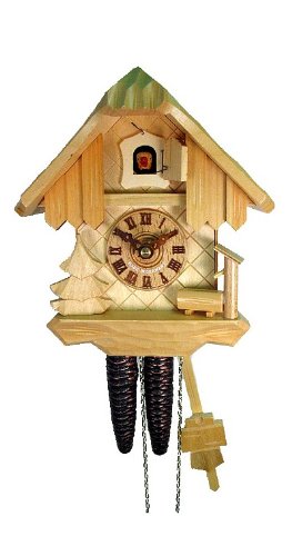 Reloj de cuco de madera para decorar el salón rústico con árboles y cabaña