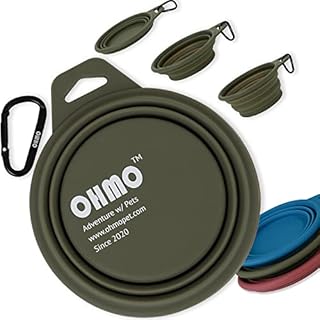 OHMO Collapsible Large Dog Bowl, 900ml, Portable Pet Feeding Bowl with Carabiner for Medium to Large Pets, Sturdy, Lightweight, Unique Designed, Great for Indoor Outdoor Travel (Camouflage Green)