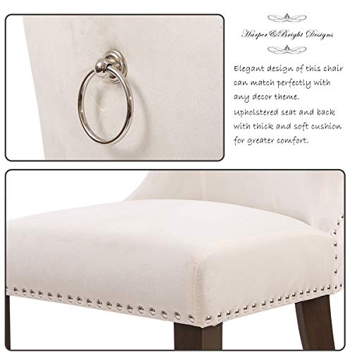 Lz Leisure Zone Dining Chairs Set Of 2, Upholstered Cream Accent Chair Button Tufted Armless Chair With Nailhead Trim And Back Ring Pull, With Upgraded Size: 19.7 X 19.7 X 36.4 Inches #TOP3