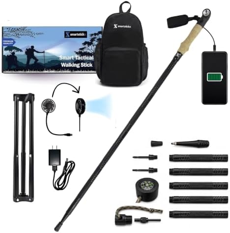 Tactical Hiking & Walking Stick - Survival Multi-Tool w/Light & P...