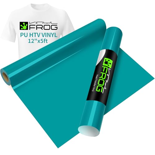 Image of VINYL FROG Teal Heat Transfer Vinyl Roll 12 inch x5ft Matte HTV Vinyl | Aqua Iron on Vinyl for T-Shirts, Stretchy & Machine Washable Heat Press Vinyl for DIY Craft Designs