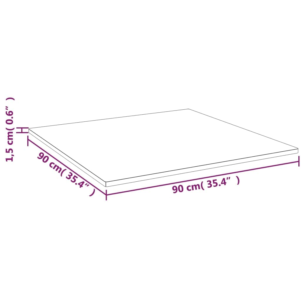 Plateau de table carré marron clair 90 x 90 x 1,5 chêne traité