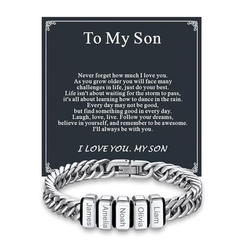 Custom4U Personalized Cuban Link Bracelet for Men, Stainless Steel/18K Gold Plated/Black 1-8 Names Engraved Customized Name Chain Bracelet for Men Jewelry Gifts for Man Dad Husband Father 01