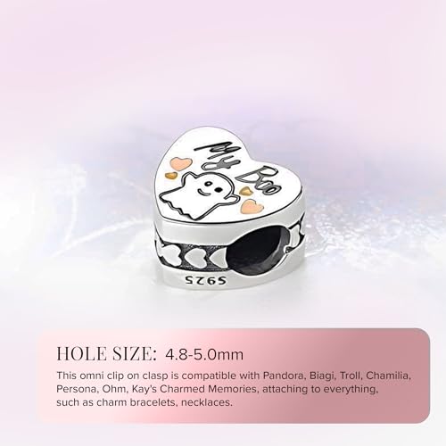 Bolenvi My Boo Cute Ghost Halloween Bead Charm - Authentic 925 Sterling Silver Charms Compatible with Pandora & Similar Bracelets, Necklaces & DIY Jewelry - Black Enamel3