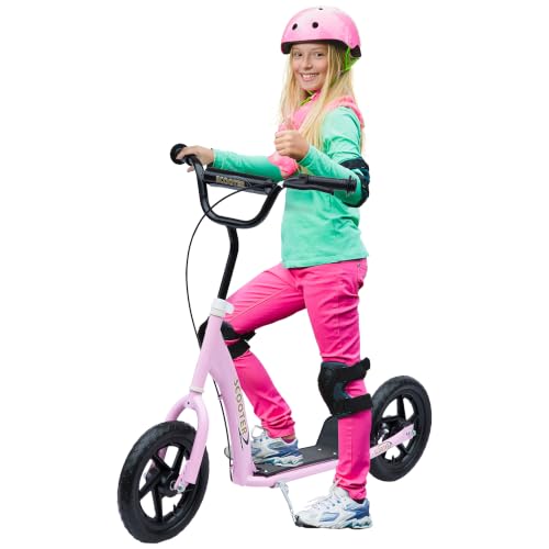 HOMCOM Trottinette Enfant Pneus 30 cm Guidon Réglable dès 5 Ans Rose
