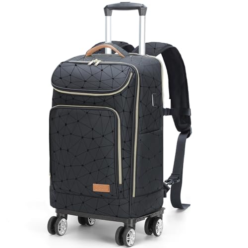 Lekebobor Travel Rolling Backpack, 18 inch Waterproof Bag with 360 Wheels for 15.6" Laptop, Convertible Airline Approved Travel Back Pack for Men & Women, Business, Commuter