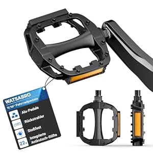 WATSABRO Fahrradpedale mit StVZO-Reflektorstreifen, rutschfest MTB Pedale, Aluminium Körper | Kugellager | Hochzähe & schlagfeste Achse, 9/16 Zoll für MTB, Rennrad, E-Bike, Trekkingrad & Gravelbike