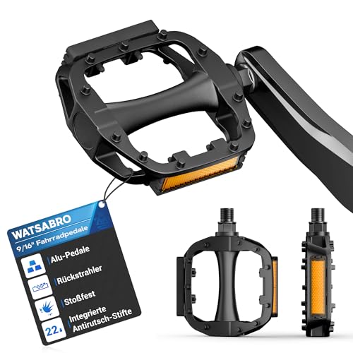 WATSABRO Fahrradpedale mit StVZO-Reflektorstreifen, rutschfest MTB Pedale, Aluminium Körper | Kugelâ€¦ – Miniatur