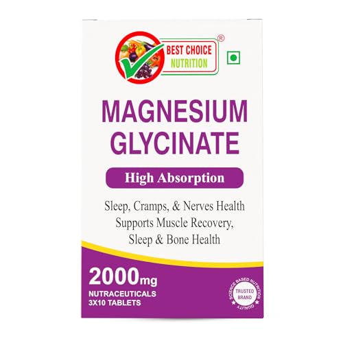 Image of Best Choice Nutrition Magnesium Glycinate High Absorption, Supports Sleep, Cramps, Nerves, Muscle Recovery, Bone Health, Tablets (30 Tablets)