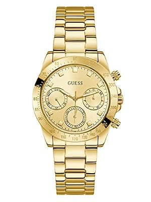 GUESS Orologio multifunzione in acciaio inossidabile da 36 mm con cristalli, Tonalità dorata., NS, Orologio al quarzo