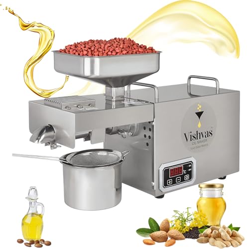 Image of Vishvas Oil Maker Machine for Home Use, 600W Cold Press Multi-Seed, Peanut & Groundnut Oil Extraction Machine with Digital Temperature Controller, Stainless Steel, 1 Year Warranty (VI-582TC)