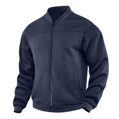 Men's Track Jackets Lightweight Fleece Sweatshirts Casual Full Zip Up Mock Neck Long Sleeve Outdoor Jacket with Pockets