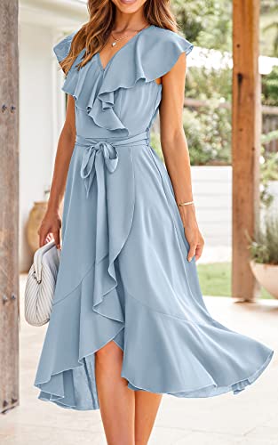 Image of RETTYGARDEN Women's 2026 Summer Cross Midi Dress Casual Boho Deep V Neck Short Sleeve Ruffle Hem Split Beach Long Dresses