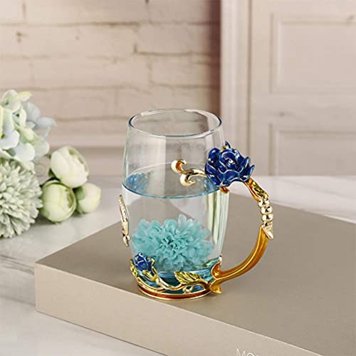 Taza de té con flores de vidrio, taza de té pintada con esmalte, taza de té con asa, se puede usar para espresso, té… - Imagen 7