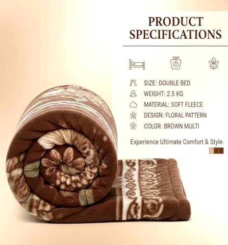 Image of Luxurious Heavyweight Microfiber Korean-Style Plush Blanket, Floral Velvet, 240x220 cm, Winter Comfort, Single Layer (Brown Multicolor, Double)