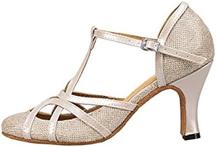TDA Womens Mid Heel Champagne PU Leather Salsa Tango Ballroom Latin Party Dance Shoes CM101 8.5 M US | Image 1