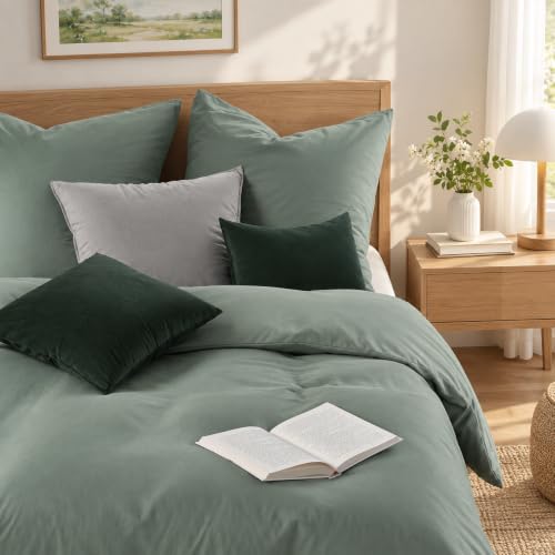 Duvetnova Bettwäsche 135x200 40x80 Grün Sommer ÖKO-TEX Superweich Mikrofaser Bettwäsche-Sets 2 Bettbezüge 135x200 + 2 Kissenbezüge 80x80 +… – Ansicht 3
