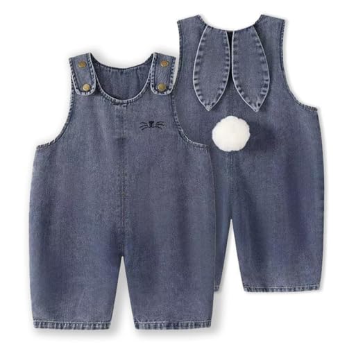 Latzhose Baby Ostern Hase Jeans Overall mit Teddyfleece Pomp Neugeborenes Jumpsuit Ärmellos Baggy Strampler Weites Bein Einteiler Denim Dungarees Lässige Babykleidung (Blue, 18-24 Months)