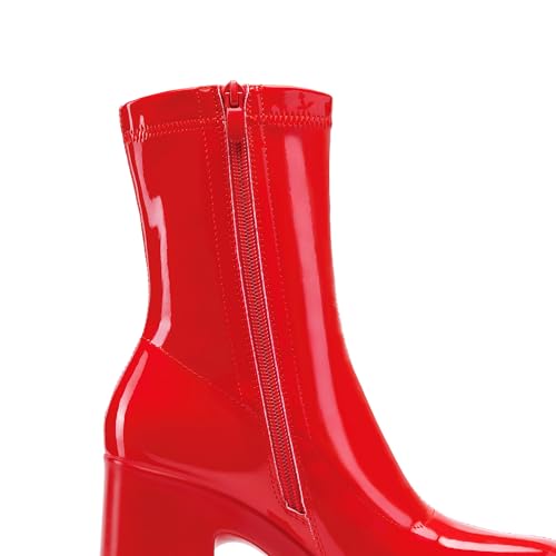 DREAM PAIRS Women's Platform Gogo Ankle Boots High Chunky Block Heel Square Toe Booties Shoes,Size 8,Red-Pat,SDAB2310W