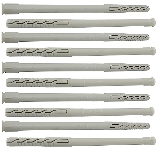 AERZETIX - C67088 - Lot de 10 Chevilles universelles Ø10x200 mm à collerette biseautée/fraisée - en Polyamide - maçonnerie Fixation béton Brique parpaing bâtiment vis Construction