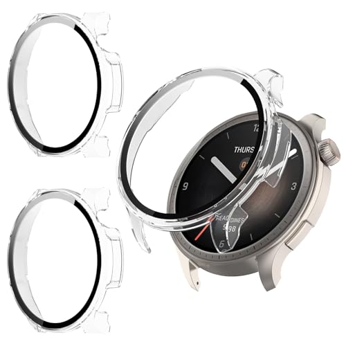 Kimiyaki 2 Pack for Amazfit Balance 2 Screen Protector Case [Full Coverage], Hard PC Bumper All-Around Protective Accessories Built-in Tempered Glass Film for Amazfit Balance 2