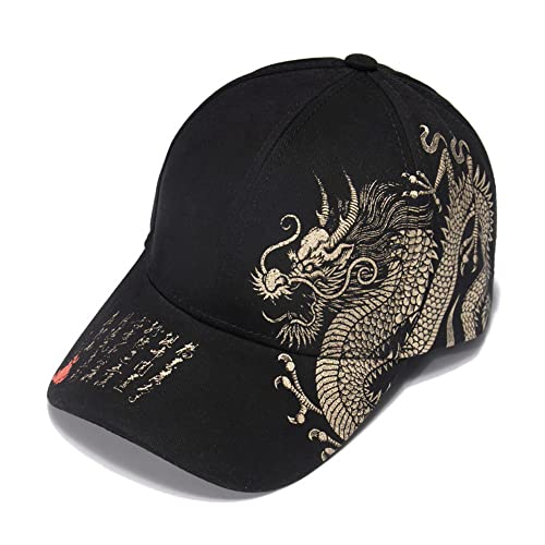 Casquette de baseball unisexe CAMICALMI pour sport, course, tennis - Motif de dragon chinois - Réglable - Respirante - Pour l'extérieur, Noir , 6 7/8-7 3/8