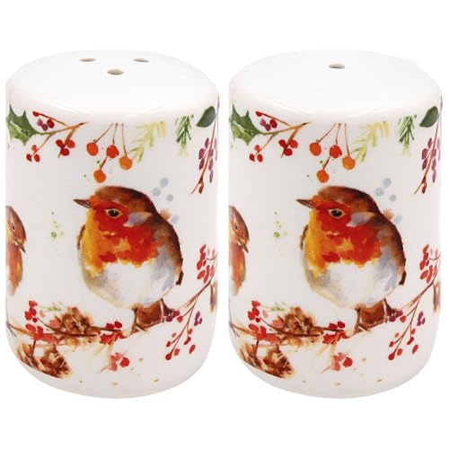 The Leonardo Collection Winter Robins - Juego de sal y pimentero para cocina y comedor, elegante diseño británico, salero y pimentero duradero para el hogar, restaurantes y mesa